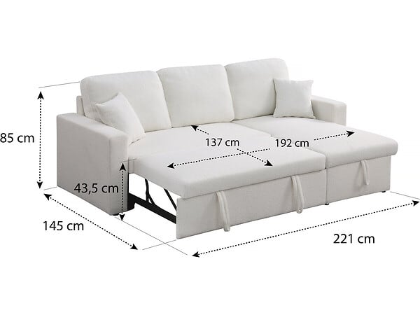HABITAT ET JARDIN - Canapé d'angle convertible/reversible avec coffre "Alain" - 3 places - Bouclettes -  Blanc - large