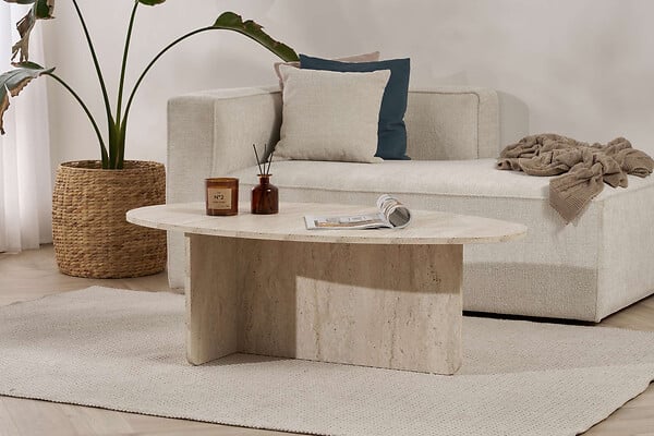 HABITAT ET JARDIN - Table basse en bois "Orba" - 120 x 65 x 40 cm - Travertin - large