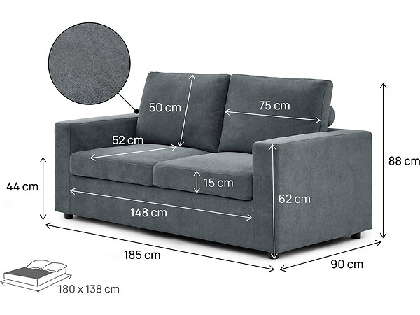 HABITAT ET JARDIN - Canapé convertible express en tissu "Elena" - 3 places - Couchage 140 cm - Gris - large