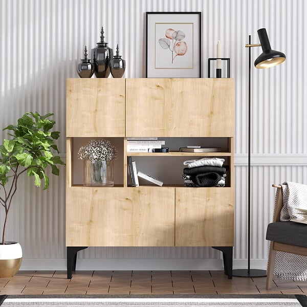 HABITAT ET JARDIN - Buffet en bois "Krista" - 100 x 35 x 125 cm - Chêne Saphir - large