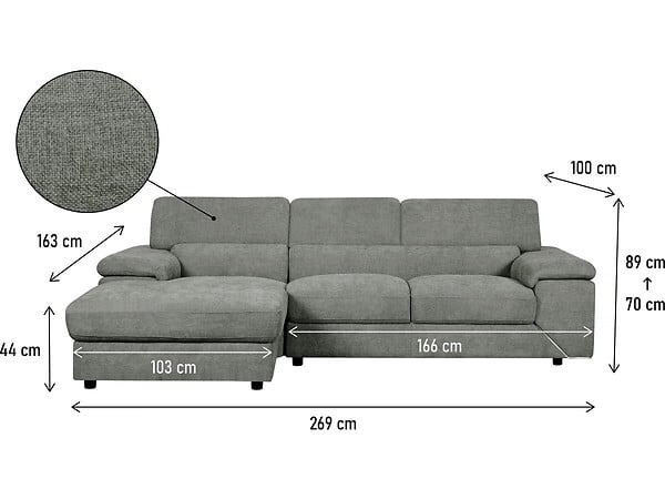 HABITAT ET JARDIN - Canapé d'angle en tissu chenille "London" - 4 places - Gris - large