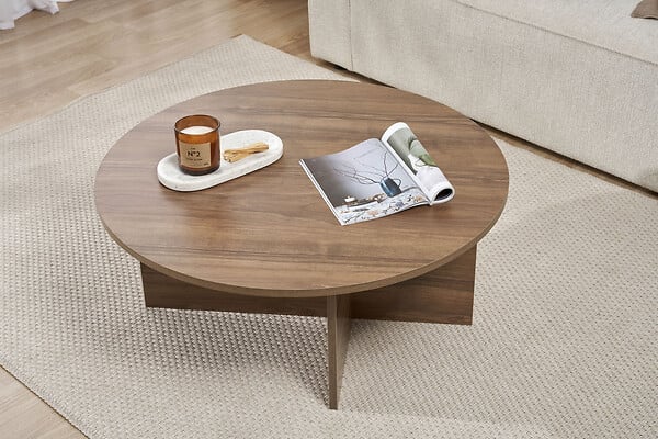 HABITAT ET JARDIN - Table basse en bois "Soleil" - 90 x 90 x 40 cm - Noyer - large