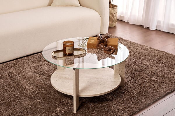 HABITAT ET JARDIN - Table basse en bois "Clara" - 75 x 75 x 40 cm - TravertinTransparent - large
