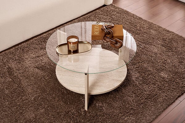 HABITAT ET JARDIN - Table basse en bois "Clara" - 75 x 75 x 40 cm - TravertinTransparent - large