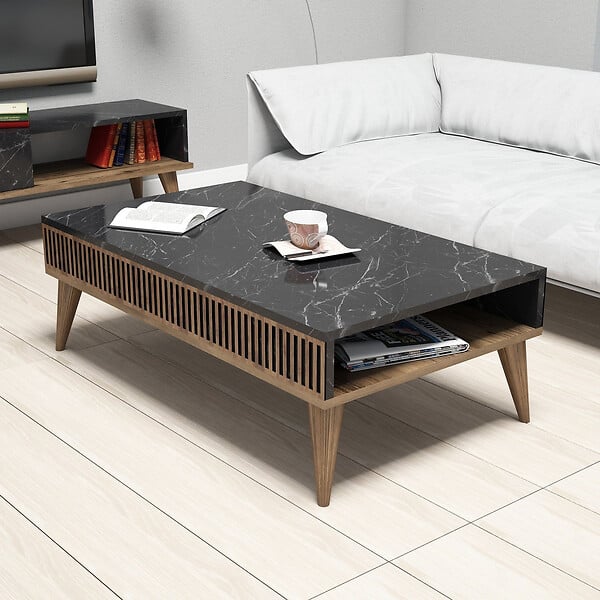 HABITAT ET JARDIN - Table basse en bois "Milan" - 105 x 60 x 34 cm - Noyer, Noir - large
