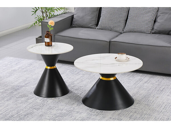 HABITAT ET JARDIN - Lot de 2 tables basses gigognes en céramique "Lune" - 70 x 70 x 42 cm - Gris/Blanc - large