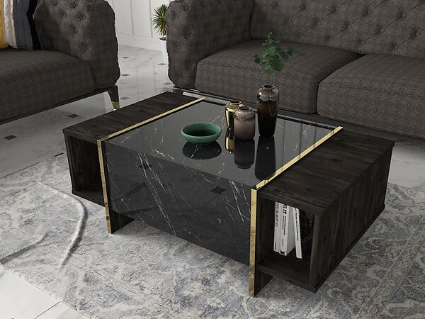 HABITAT ET JARDIN - Table basse en bois "Veyron" - 103 x 60 x 37 cm - NoirOr - large