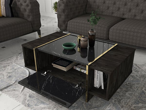 HABITAT ET JARDIN - Table basse en bois "Veyron" - 103 x 60 x 37 cm - NoirOr - large
