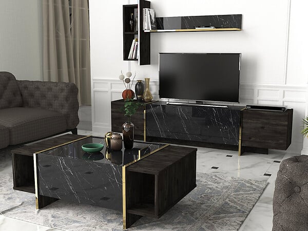 HABITAT ET JARDIN - Table basse en bois "Veyron" - 103 x 60 x 37 cm - NoirOr - large
