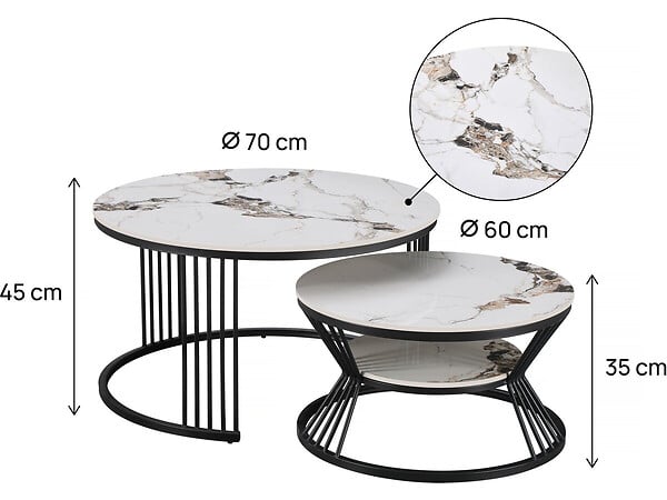 HABITAT ET JARDIN - Lot de 2 tables basses gigognes en céramique "Ombre" - 80 x 80 x 45 cm - Blanc - large