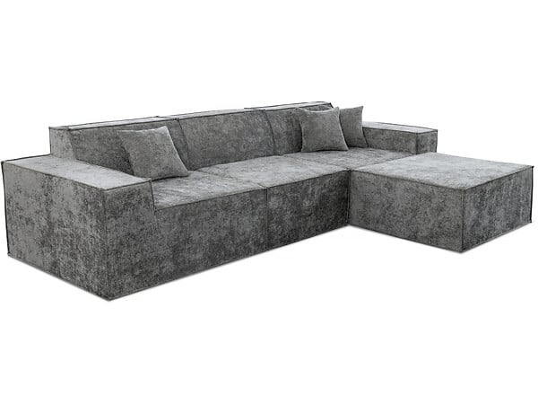HABITAT ET JARDIN - Canapé droit modulable avec ottoman en tissu texturé "Lusso" - 4 places - Gris - large