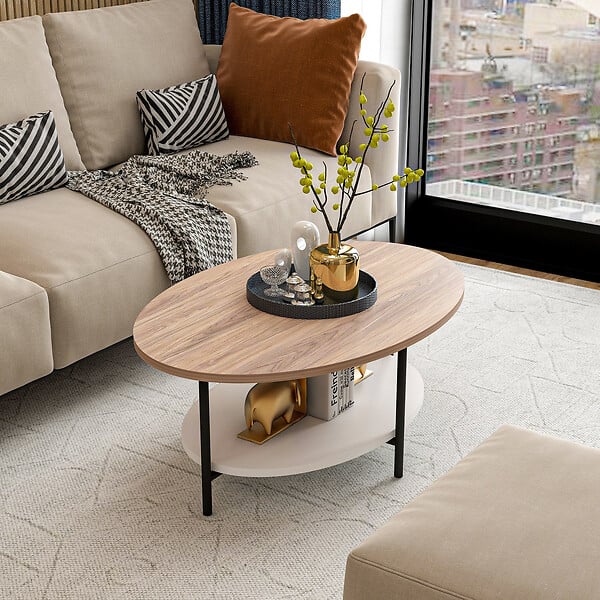 HABITAT ET JARDIN - Table basse en bois "Elis" - 90 x 60 x 36 cm - ChêneBlanc - large