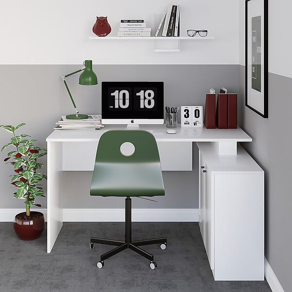 HABITAT ET JARDIN - Bureau en bois "Basak" - 130 x 60 x 74 cm - Blanc - large