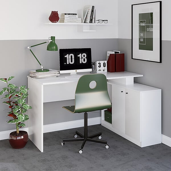HABITAT ET JARDIN - Bureau en bois "Basak" - 130 x 60 x 74 cm - Blanc - large