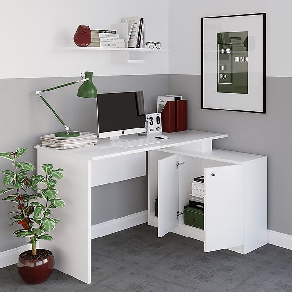 HABITAT ET JARDIN - Bureau en bois "Basak" - 130 x 60 x 74 cm - Blanc - large