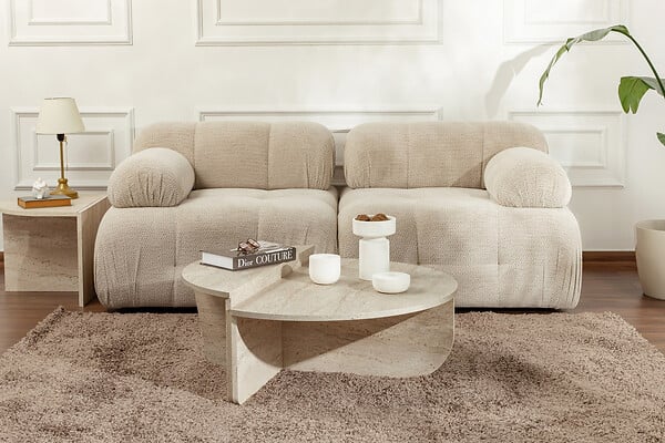 HABITAT ET JARDIN - Table basse en bois "Orion" - 90 x 60 x 30 cm - Travertin - large
