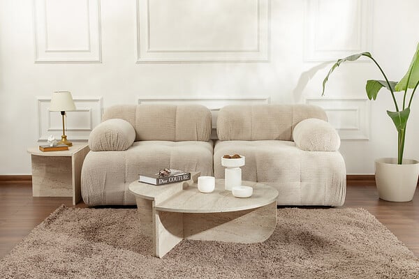 HABITAT ET JARDIN - Table basse en bois "Orion" - 90 x 60 x 30 cm - Travertin - large