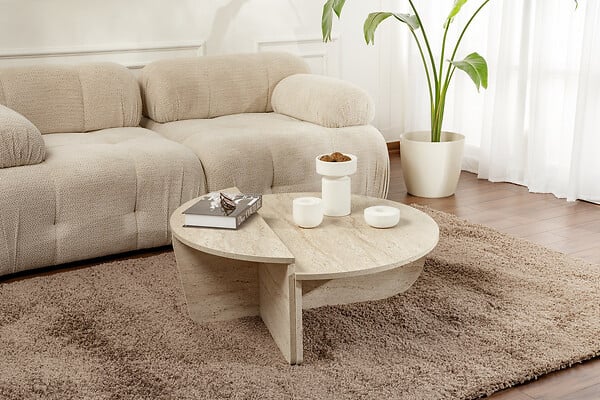 HABITAT ET JARDIN - Table basse en bois "Orion" - 90 x 60 x 30 cm - Travertin - large