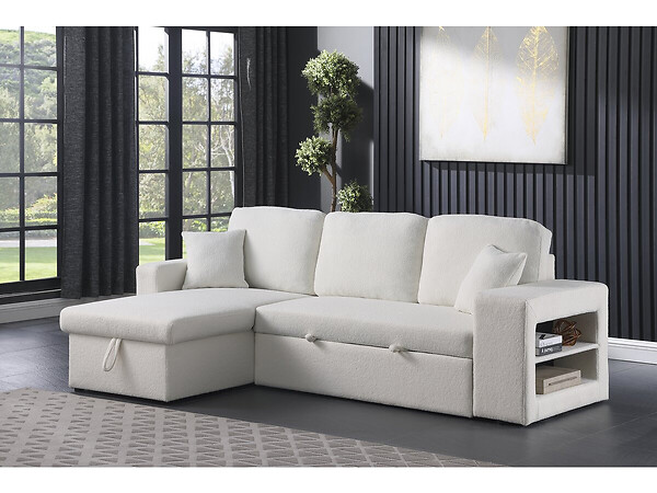 HABITAT ET JARDIN - Canapé d'angle bouclettes convertible/reversible "Axel" - 3 Places - Blanc - large
