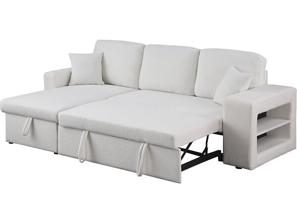 HABITAT ET JARDIN - Canapé d'angle bouclettes convertible/reversible "Axel" - 3 Places - Blanc - large