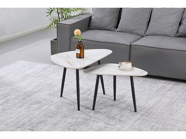HABITAT ET JARDIN - Lot de 2 tables basses gigognes en céramique "Terra" - 49 x 79 x 56 cm - Blanc - large