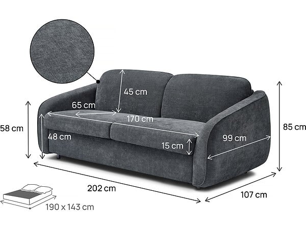 HABITAT ET JARDIN - Canapé lit convertible express en tissu texturé "Laurie" - 202 x 107 x 85 cm - large