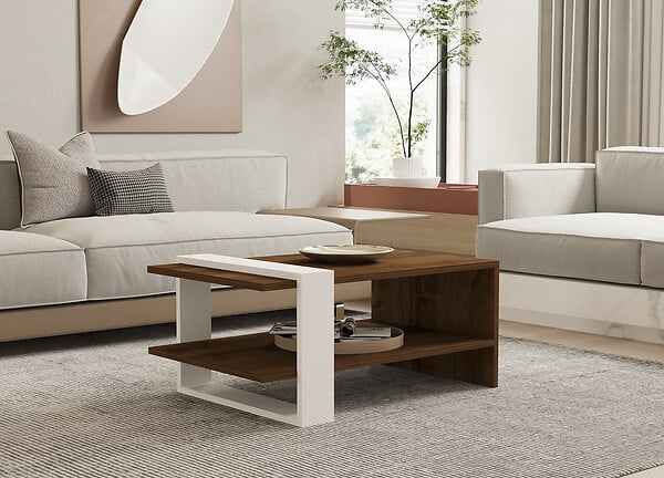 HABITAT ET JARDIN - Table basse en bois "Gaye" - 80 x 50 x 35 cm - Noyer, Blanc - large
