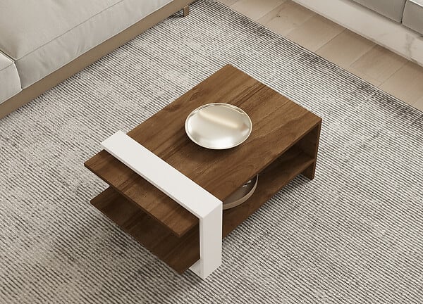 HABITAT ET JARDIN - Table basse en bois "Gaye" - 80 x 50 x 35 cm - Noyer, Blanc - large