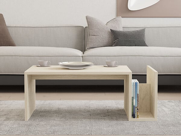 HABITAT ET JARDIN - Table basse en bois "Memo" - 86 x 50 x 32 cm - Travertin - large