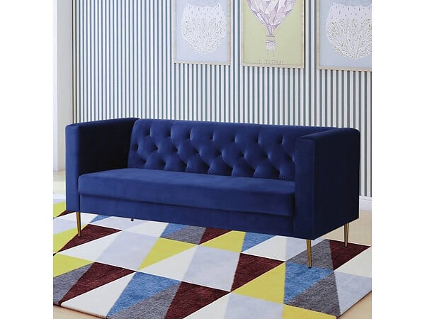 HABITAT ET JARDIN - Canapé fixe en velours "Bruce" - 196 x 76 x 82 cm - 3 places - Bleu foncé - large