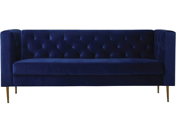 HABITAT ET JARDIN - Canapé fixe en velours "Bruce" - 196 x 76 x 82 cm - 3 places - Bleu foncé - large