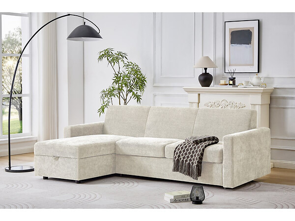 HABITAT ET JARDIN - Canapé d'angle réversible convertible express en tissu "Celia" - 3 places  - Beige - large