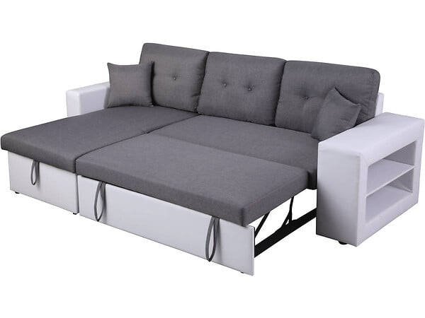 HABITAT ET JARDIN - Canapé d'angle convertible/réversible "Axel" - 3 places - Blanc/Gris - large