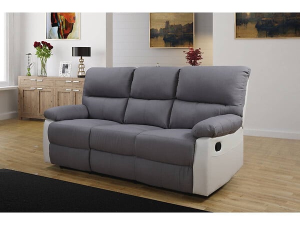 HABITAT ET JARDIN - Canapé relax "Lincoln" - 197 x 89 x 103 cm - 3 places - Blanc / Gris clair - large