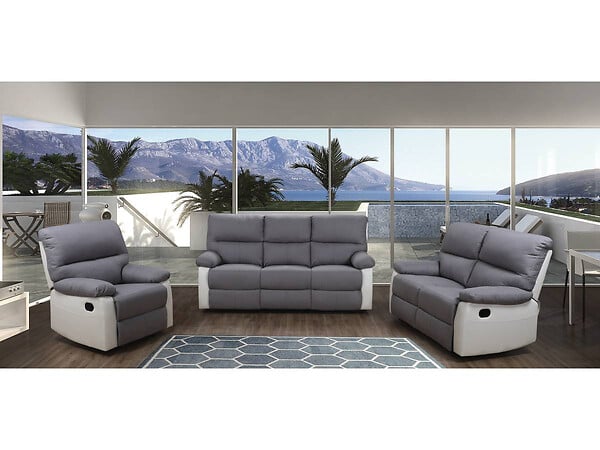 HABITAT ET JARDIN - Canapé relax "Lincoln" - 197 x 89 x 103 cm - 3 places - Blanc / Gris clair - large