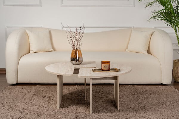 HABITAT ET JARDIN - Table basse en bois "Moira" - 90 x 90 x 41 cm - Travertin - large