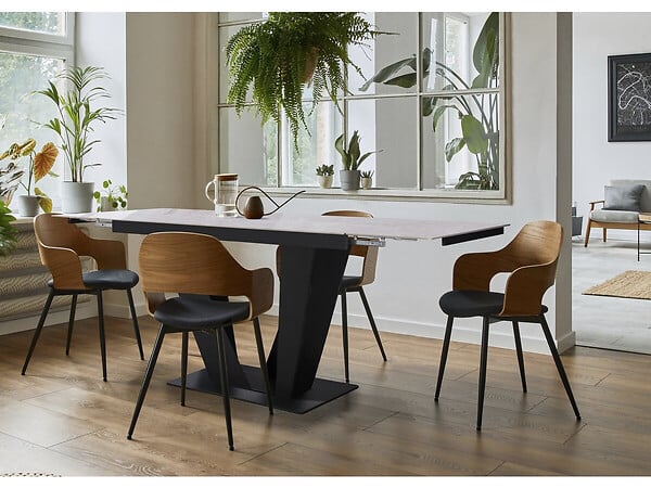 HABITAT ET JARDIN - Table à manger extensible en céramique - 160/240 cm - 6 à 10 personnes "Nova" - Gris marbré - large