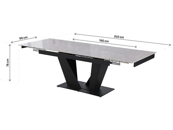 HABITAT ET JARDIN - Table à manger extensible en céramique - 160/240 cm - 6 à 10 personnes "Nova" - Gris marbré - large