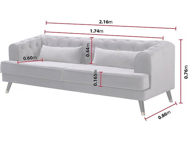 HABITAT ET JARDIN - Canapé fixe en velours "Gloria" - 216 x 86 x 76 cm - 3 places - Gris - large