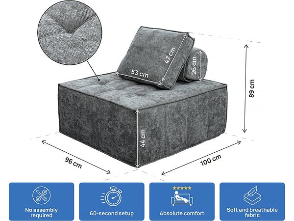 HABITAT ET JARDIN - Chauffeuse en tissu texturé "Velluto" - 96 x 100 x 89 cm - Gris - large