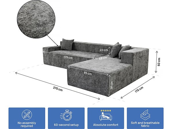 HABITAT ET JARDIN - Canapé d'angle en tissu texturé "Tessaro" - 4 places - Gris - large