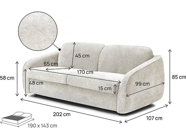 HABITAT ET JARDIN - Canapé lit convertible express en tissu texturé "Laurie" - 202 x 107 x 85 cm - large