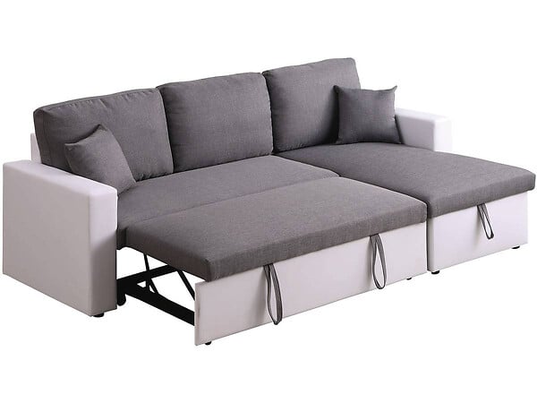 HABITAT ET JARDIN - Canapé d'angle convertible/ réversible avec coffre "Alain" - 221 x 145 x 85 cm - 3 places - Gris / Blanc - large