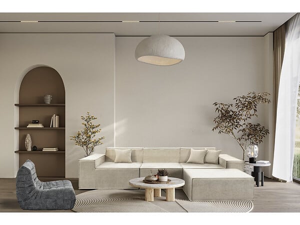 HABITAT ET JARDIN - Canapé droit modulable avec ottoman en tissu texturé "Lusso" - 4 places - Beige - large