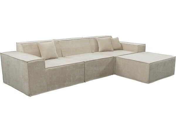 HABITAT ET JARDIN - Canapé droit modulable avec ottoman en tissu texturé "Lusso" - 4 places - Beige - large