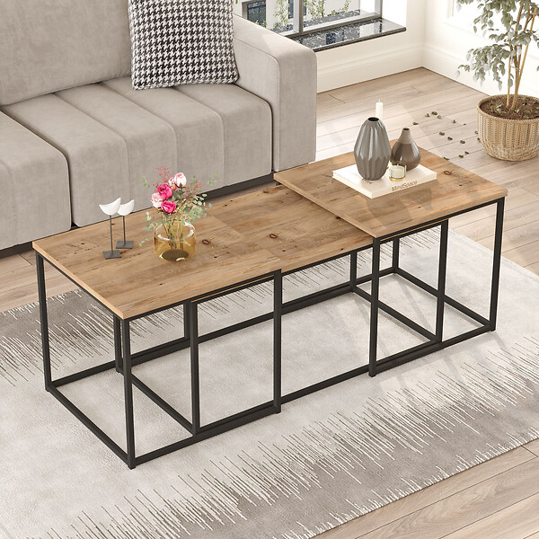 HABITAT ET JARDIN - Lot de 3 tables basse en bois "VG9" - 90 x 45 x 44 cm - Pin Atlantique - large