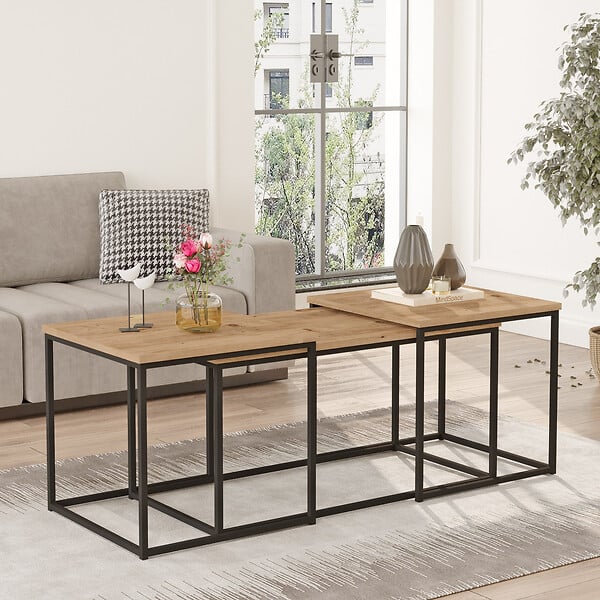 HABITAT ET JARDIN - Lot de 3 tables basse en bois "VG9" - 90 x 45 x 44 cm - Pin Atlantique - large
