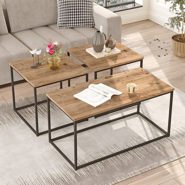 HABITAT ET JARDIN - Lot de 3 tables basse en bois "VG9" - 90 x 45 x 44 cm - Pin Atlantique - large