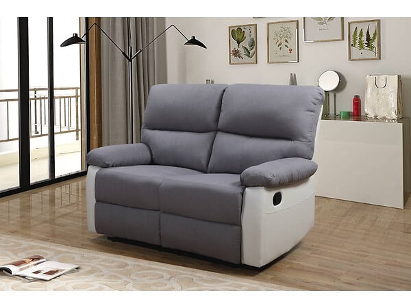HABITAT ET JARDIN - Canapé relax "Lincoln" - 147 x 89 x 103 cm - 2 places - Blanc / gris clair - large
