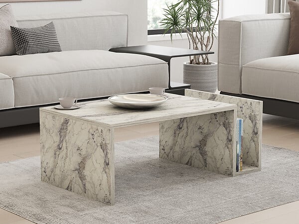 HABITAT ET JARDIN - Table basse en bois "Memo" - 86 x 50 x 32 cm - Marbre Freesia - large